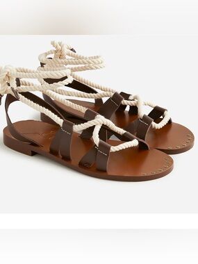 J.Crew BH421 Rope Tie Leather Gladiator Sandals Brown Nautical Size 6.5